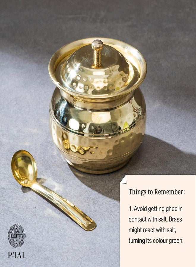 P-TAL 250 ml Brass Ghee Pot with Spoon and Lid, Oil Storage Jar for Kitchen - Image 4